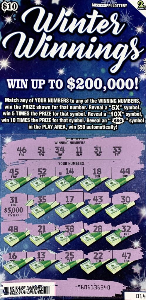 A Jackson man won $5,000 on a Winter Winnings scratch-off game purchased from Samash Food Mart Inc. on N. West St., Jackson.