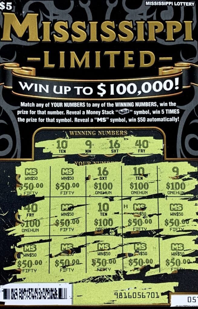 A Memphis, Tenn., man won $1,000 on a Mississippi Limited scratch-off game purchased from Abbey Mart of MS Inc on Germantown Rd., Olive Branch.