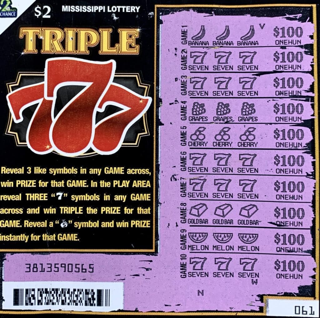 A Gulfport woman won $2,000 on a Triple 777 scratch-off game purchased from Qwik Mart on Old Spanish Trail Rd., Ocean Springs.