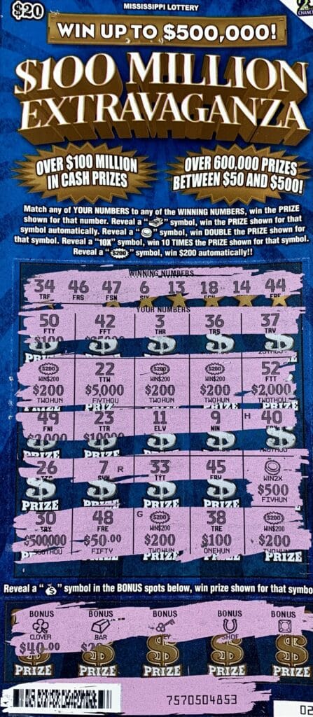 A Wesson man won $2,000 on a $100 Million Extravaganza scratch-off game purchased from Gallman Truck Stop on W. Gallman Rd., Gallman.