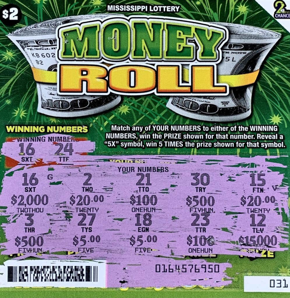 A Guntown man won $2,000 on a Money Roll scratch-off game purchased from Blue Springs Grocery & Grill LLC on Hwy. 9 S., Blue Springs.