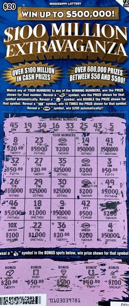 A Bolivar County woman won $2,000 on a $100 Million Extravaganza scratch-off game purchased from Gaines WB Truckstop LLC on Gaines Hwy., Boyle.