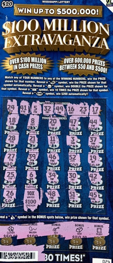 A Byram man won $1,000 on a $100 Million Extravaganza scratch-off game purchased from Byram Gas on S. Siwell Rd., Byram.