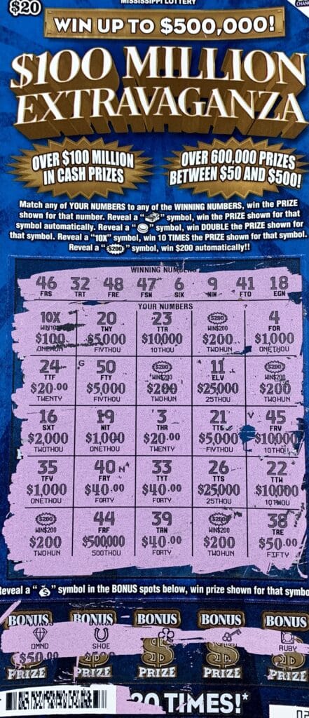 A Jackson woman won $2,000 on a $100 Million Extravaganza scratch-off game purchased at Lakeland Red Apple Texaco on Lakeland Heights Blvd., Flowood.