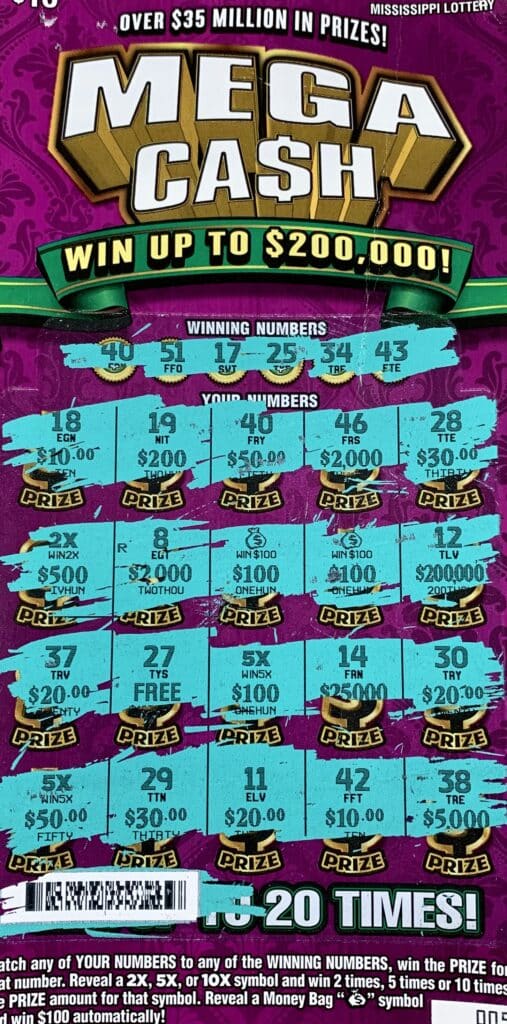 A Natchez woman won $2,000 on a Mega Ca$h scratch-off game purchased from Sprint Mart #64 on E. Franklin St., Natchez.