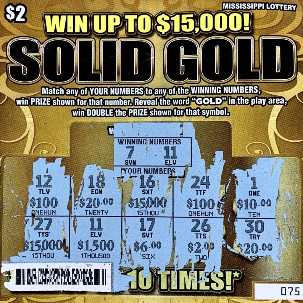 A Wiggins woman won $1,500 on a Solid Gold scratch-off game purchased from Dandy Dan’s #528 on Azalea Dr., Wiggins.