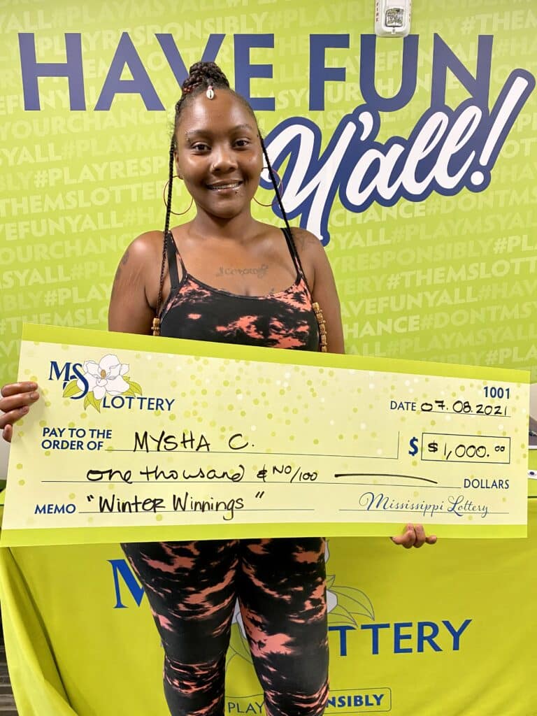 Mysha C. of Hattiesburg won $1,000 on a Winter Winnings scratch-off game purchased from South Pointe Express Mart on Hwy. 49, Hattiesburg.