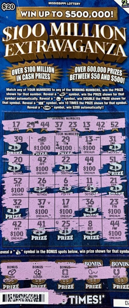 A Meridian man won $2,000 on a $100 Million Extravaganza scratch-off game purchased from North Hill Sunoco on N. Hill St., Meridian.