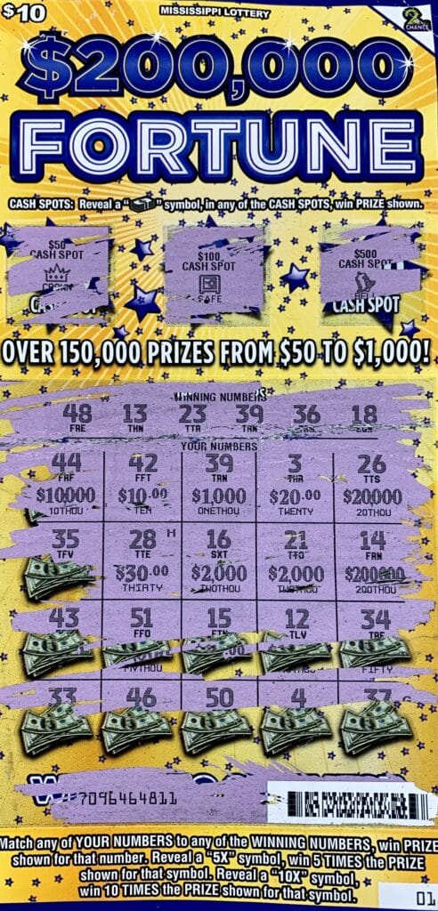 A Byram man won $1,000 on a $200,000 Fortune scratch-off game purchased at Chevron Byram on Siwell Rd., Byram.