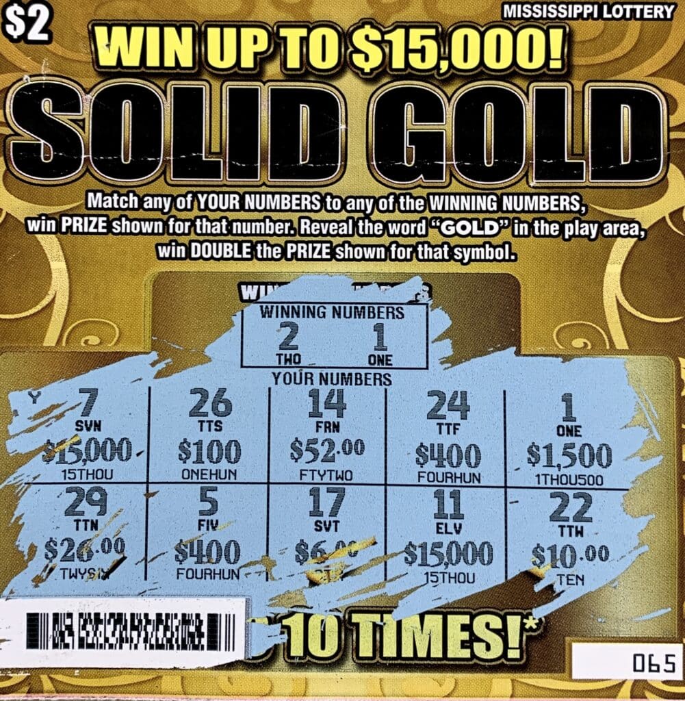 A Tupelo woman won $1,500 on a Solid Gold scratch-off game purchased from Murphy Oil USA #8606 on W. Main St., Tupelo.