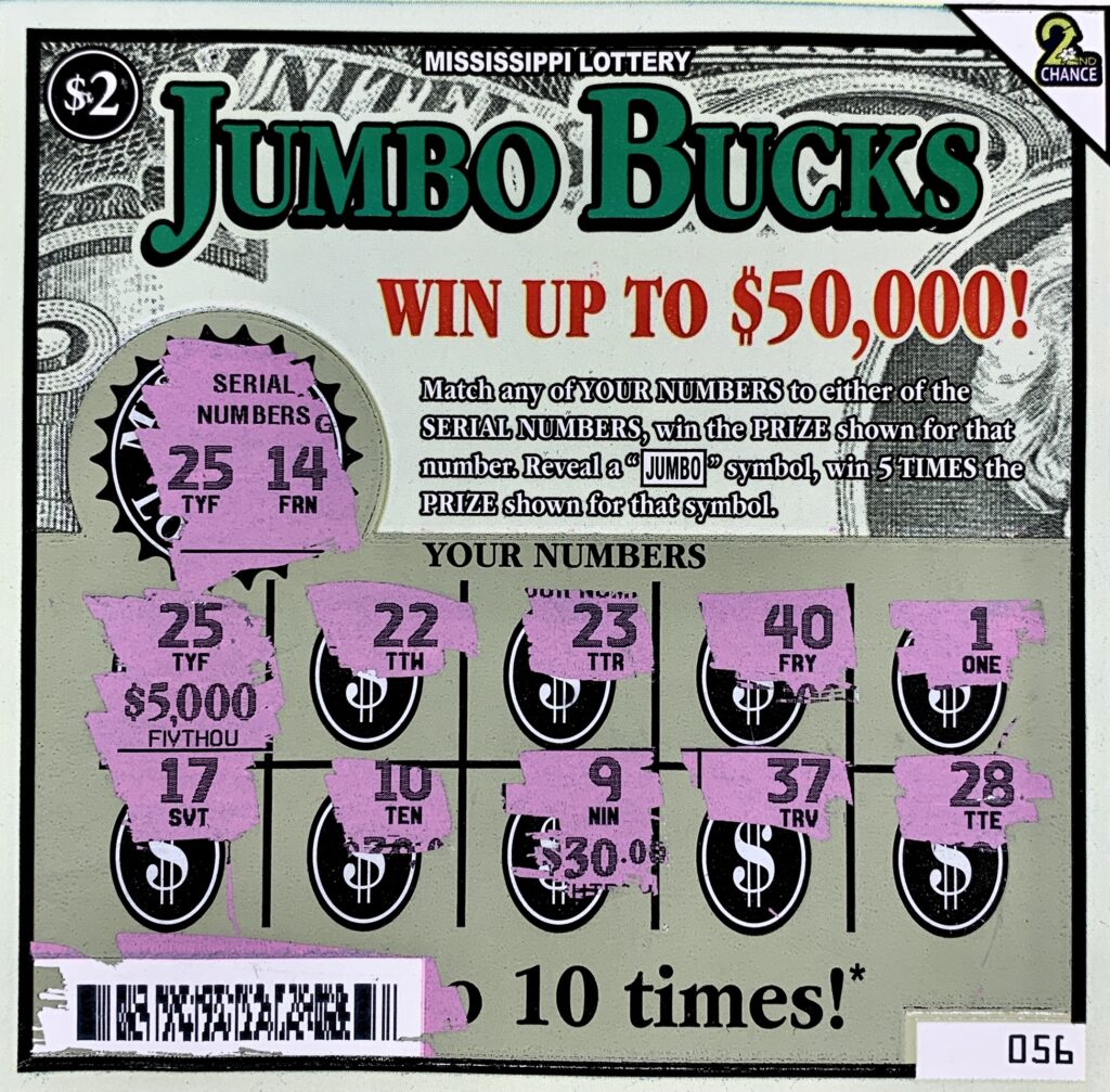 A Lowndes County man won $5,000 on a Jumbo Bucks scratch-off game purchased from Ryaan’s Food & Fuel LLC on Frontage Rd., Macon.