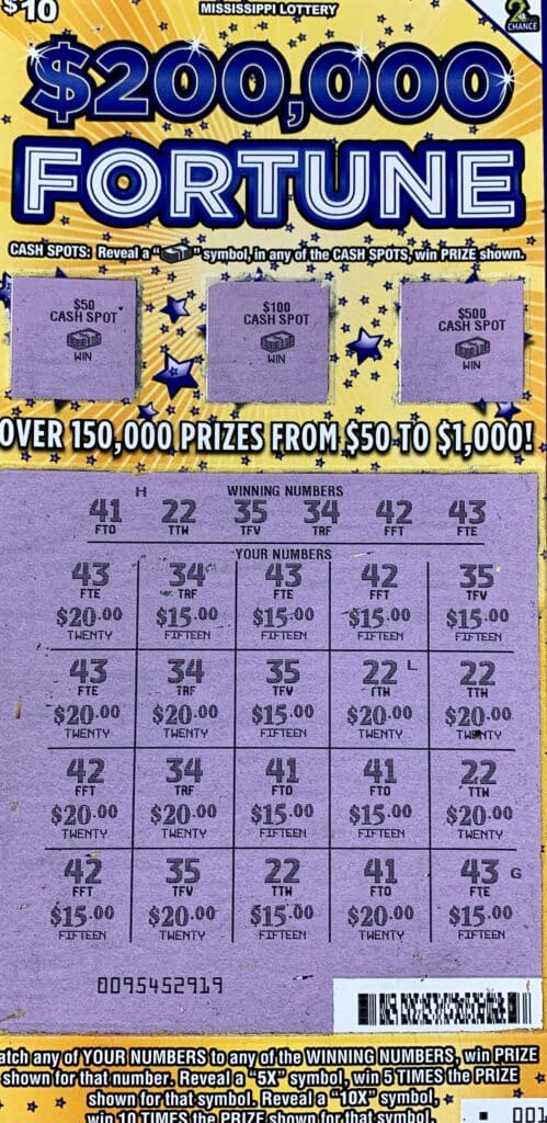 A Monroe County woman won $1,000 on a $200,000 Fortune scratch-off game purchased from Bluesky #730 on Battleground Dr., Iuka.