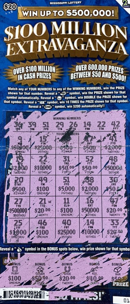 A Valley Park, Mo., woman won $25,000 on a $100 Million Extravaganza scratch-off game purchased from Joy Ricky LLC on N. 2nd St., Booneville.