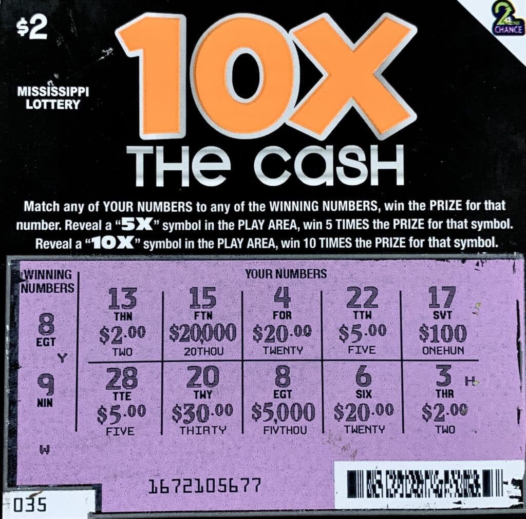 A Gulfport man won $5,000 on a 10x the Cash scratch-off game purchased from Eagle Express #568 on Courthouse Rd., Gulfport.