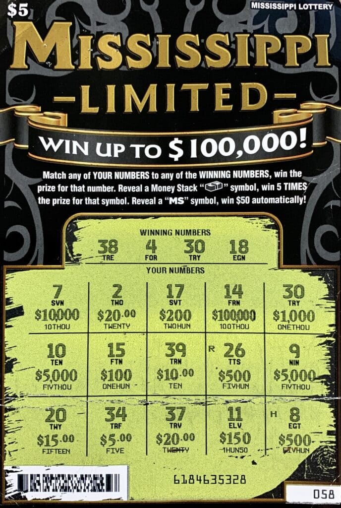 A Tupelo man won $1,000 on a Mississippi Limited scratch-off game purchased from Super See Tobacco on W. Main St., Tupelo.