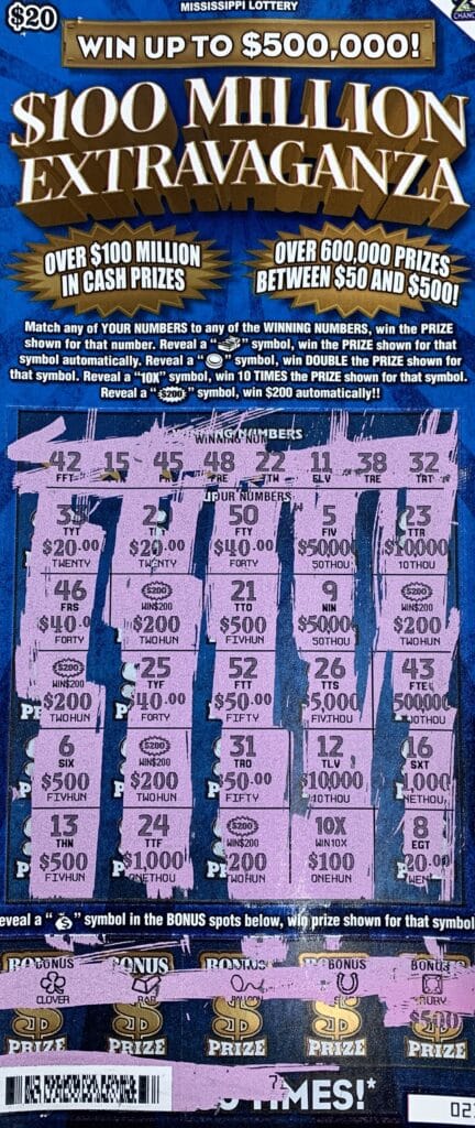 A Tylertown woman won $2,000 on a $100 Million Extravaganza scratch-off game purchased from Hilltop Quick Stop on Hwy. 98 E., McComb.