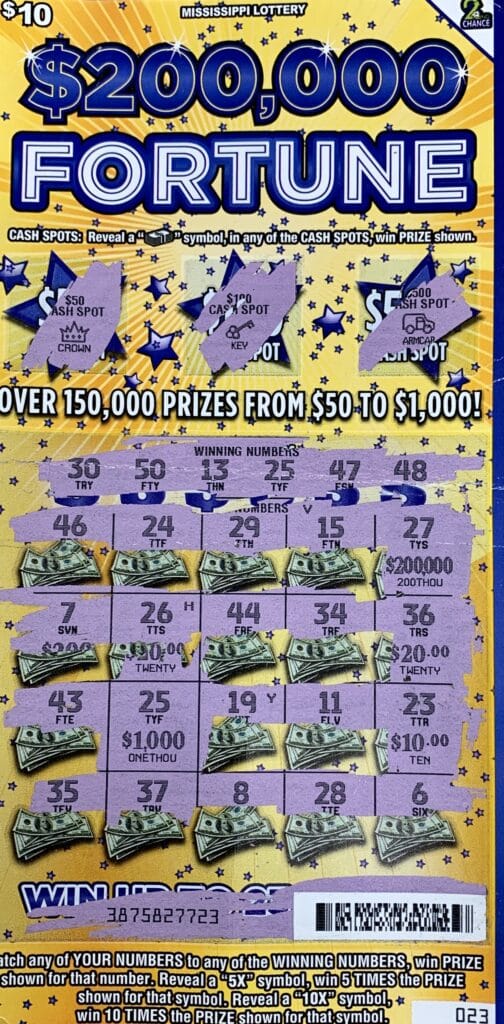 An Olive Branch man won $1,000 on a $200,000 Fortune scratch-off game purchased from Tobacco Beer Plus on Hacks Cross Rd., Olive Branch.