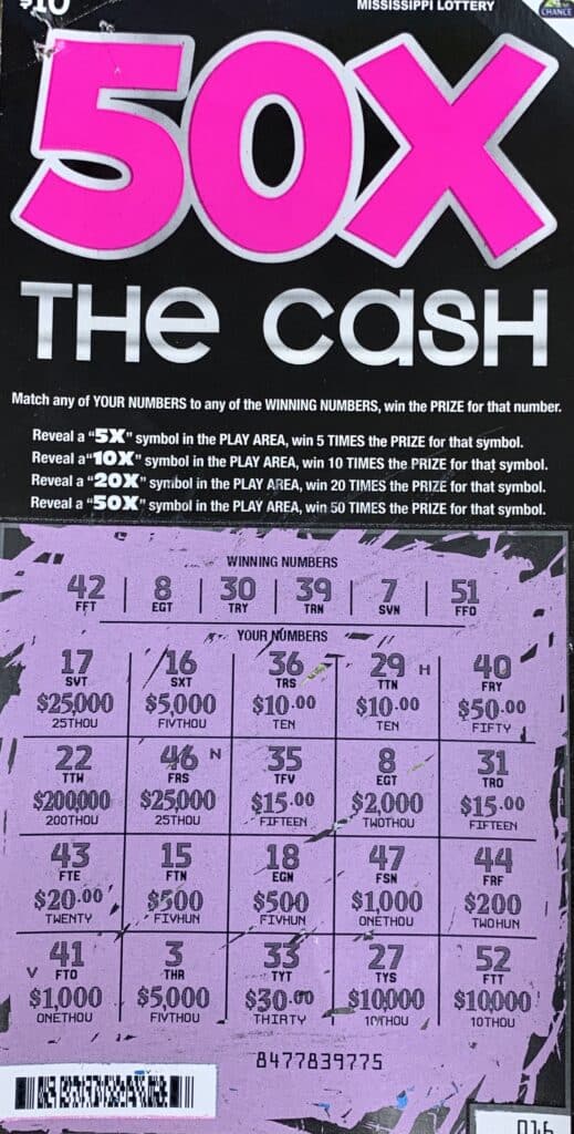 A Butler, Ala., woman won $2,000 on a 50x the Cash scratch-off game purchased from Bonita Chevron on Hwy. 19 S., Meridian.