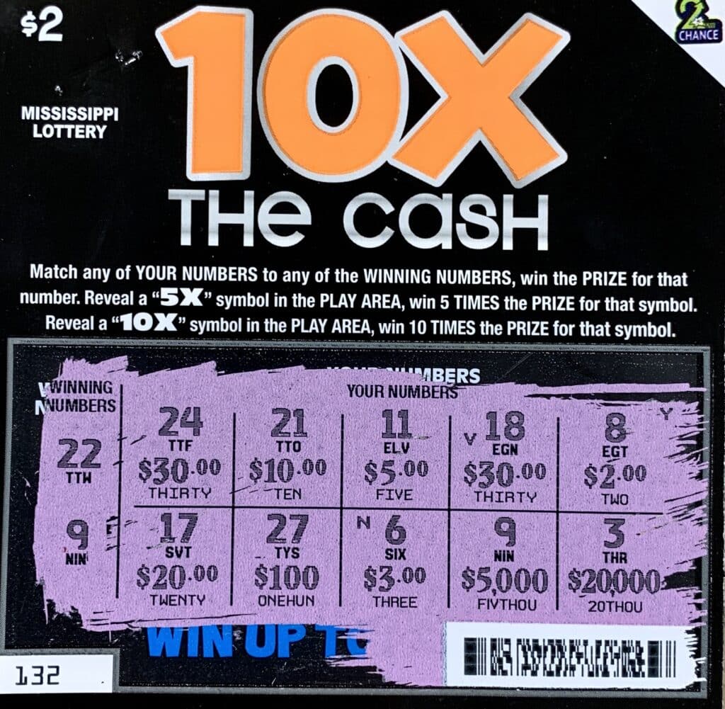 A Biloxi woman won $5,000 on a 10x the Cash scratch-off game purchased from Circle K Store #2723846 on E. Beach Blvd., Long Beach.