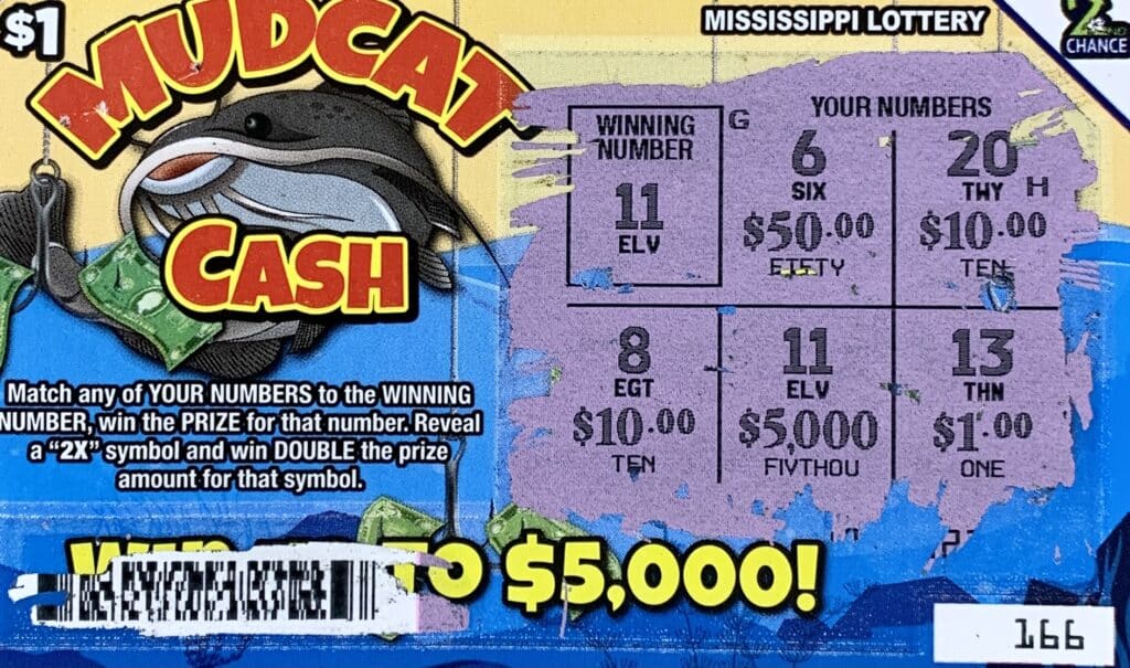 A Hattiesburg woman won $5,000 on a Mudcat Cash scratch-off game purchased from Dandy Dan’s #514 on Hwy. 11 S., Hattiesburg.