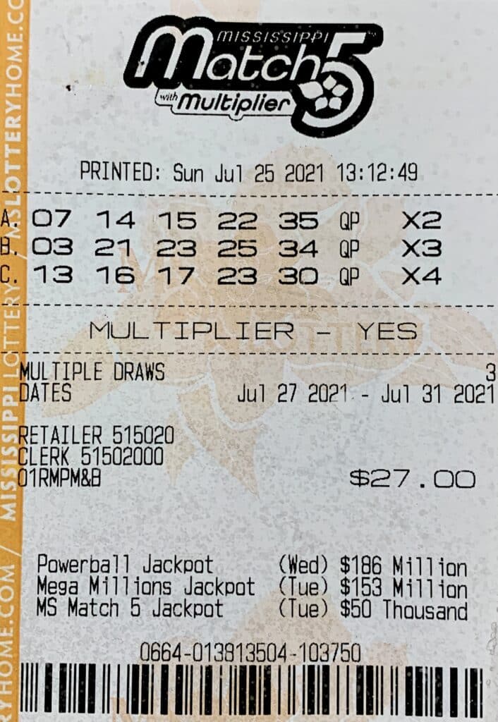 A Duck Hill player won $800 on a Mississippi Match 5 ticket purchased from Circle K Store #2721535 on S. Commerce St., Grenada.