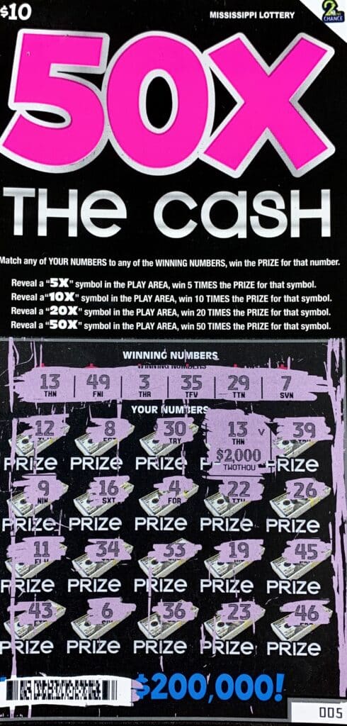 A Shannon woman won $2,000 on a 50x the Cash scratch-off game purchased from Sprint Mart #49 on CR 1460, Tupelo.