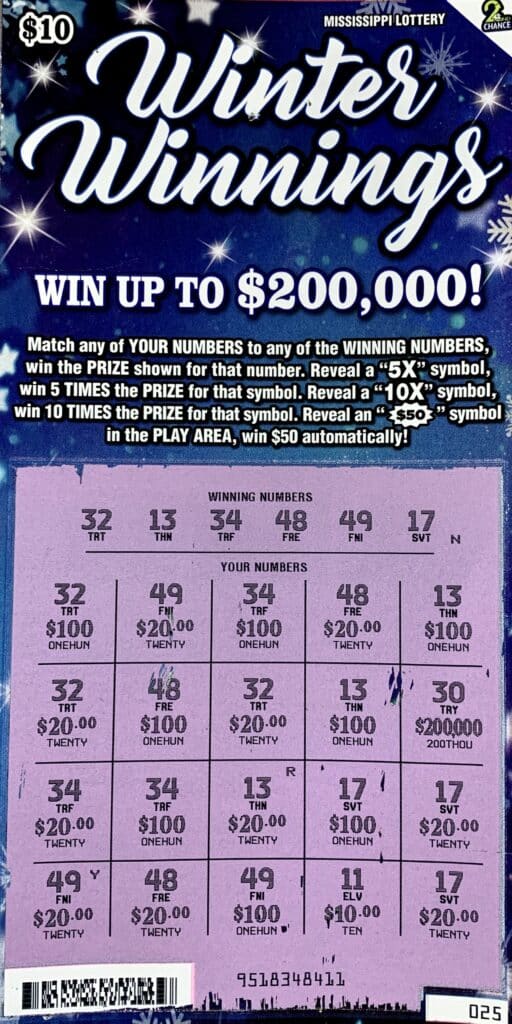 A Bolivar County woman won $1,000 on a Winter Winnings scratch-off game purchased from Parkers Filling Station #25 on N. Davis Ave., Cleveland.