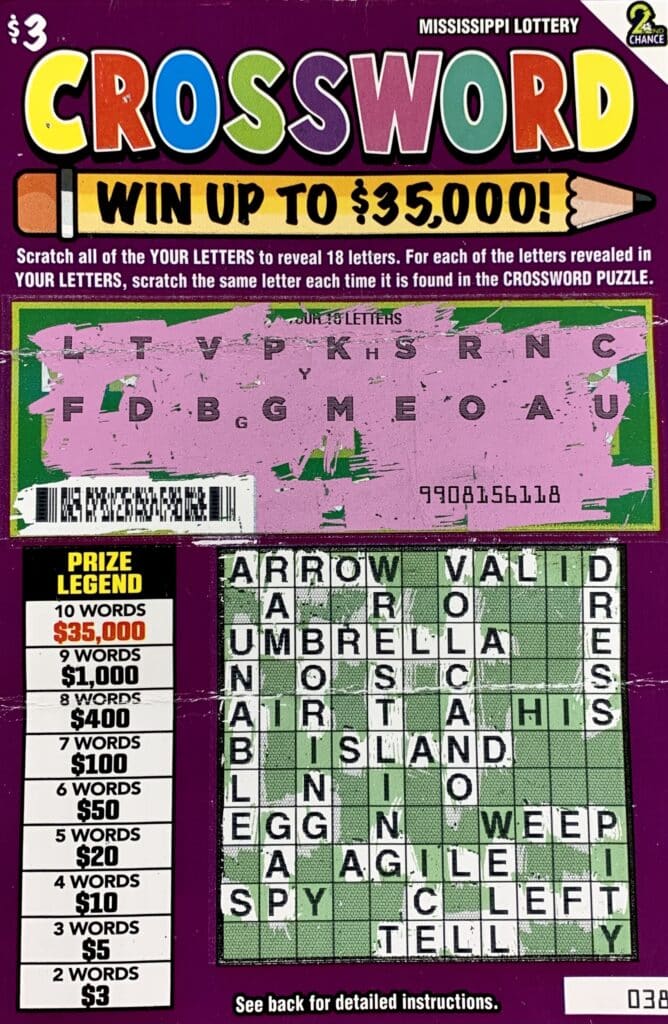 A Natchez man won $1,000 on a Crossword scratch-off game purchased from EZ Quik Stop LLC #3 on Lower Woodville Rd., Natchez.