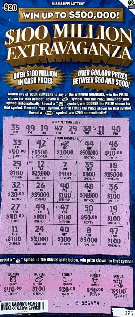 A Collinsville man won $2,000 on a $100 Million Extravaganza scratch-off game purchased from Cefco Convenience Store #508 on Hwy. 19 N., Collinsville.