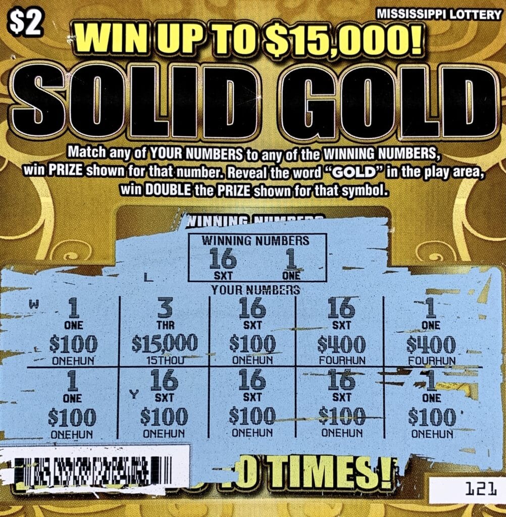 A Millry, Ala., woman won $1,500 on a Solid Gold scratch-off game purchased from Crazy K’s on Hwy. 45 S., Buckatunna.