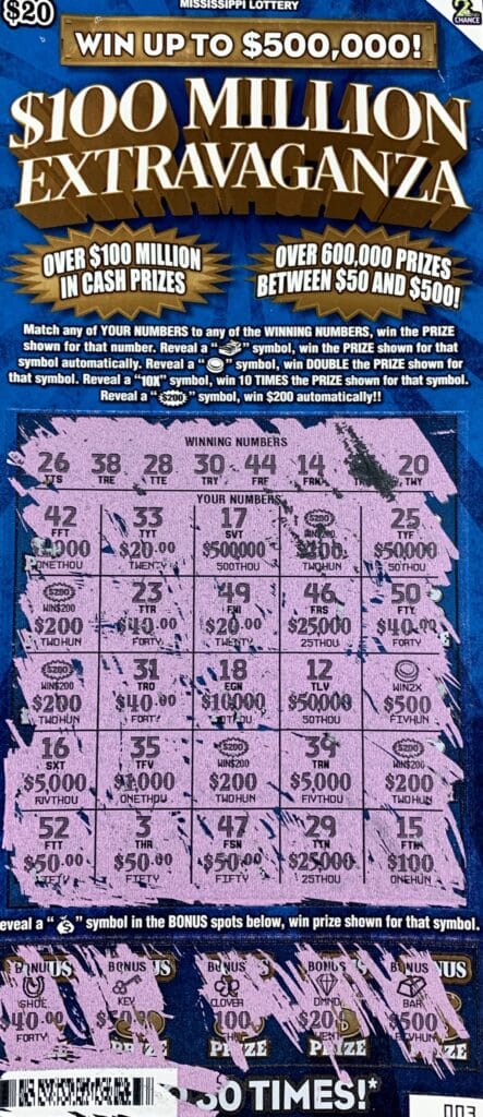 An Orange, Va., man won $2,000 on a $100 Million Extravaganza scratch-off game purchased from Pilot Travel Center #388 on Tommy Wevv Dr., Meridian.