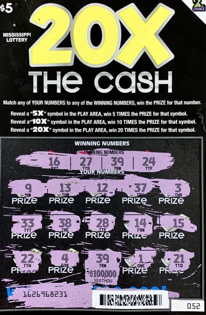 A Jackson woman won $100,000 on a 20x the Cash scratch-off game purchased from Lakeside Express #4 on Hwy. 80 W., Clinton.