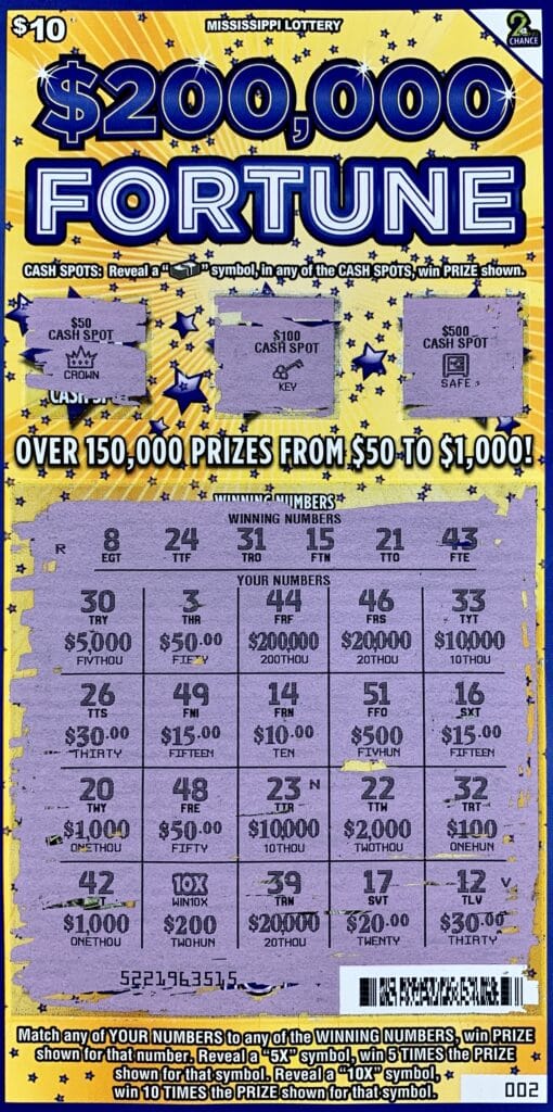 A Madison man won $2,000 on a $200,000 Fortune scratch-off game purchased from Hotspot Market II, LLC on Calhoun Pkwy., Madison.