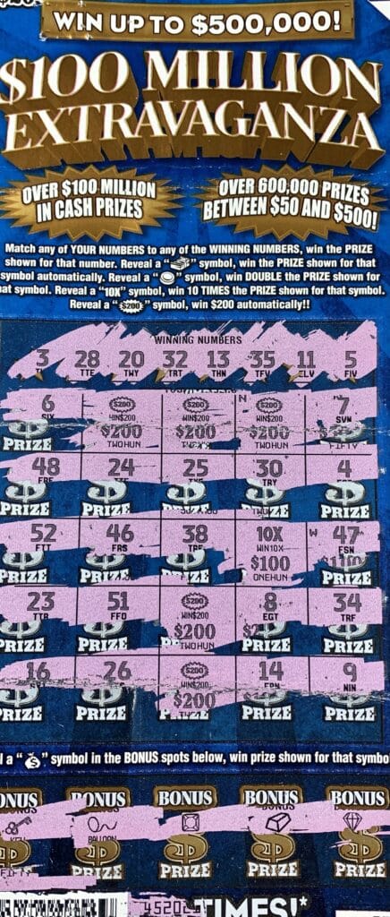 An Ackerman man won $2,000 on a $100 Million Extravaganza scratch-off game purchased from By Wy Country Store on Hwy. 9, Ackerman.