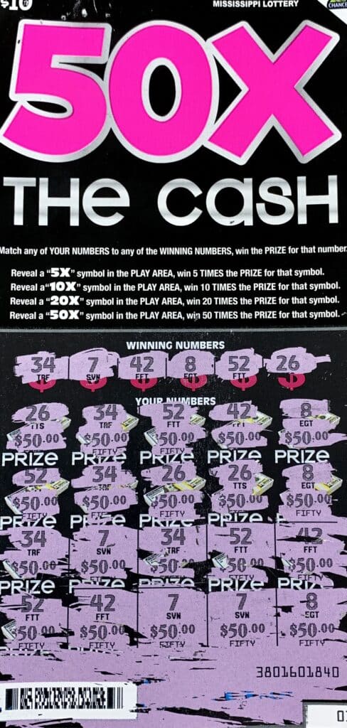 An Olive Branch man won $1,000 on a 50x the Cash scratch-off game purchased from Shell on Church Rd., Olive Branch.