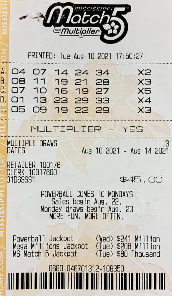 A Jackson man won $800 on a Mississippi Match 5 ticket purchased from Sandy’s Marathon on S. Gallatin St., Jackson.