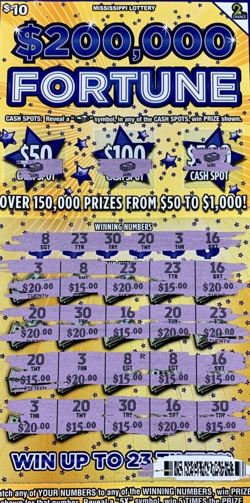 A Jackson woman won $1,000 on a $200,000 Fortune scratch-off game purchased from Richi on Medgar Evers Blvd., Jackson.