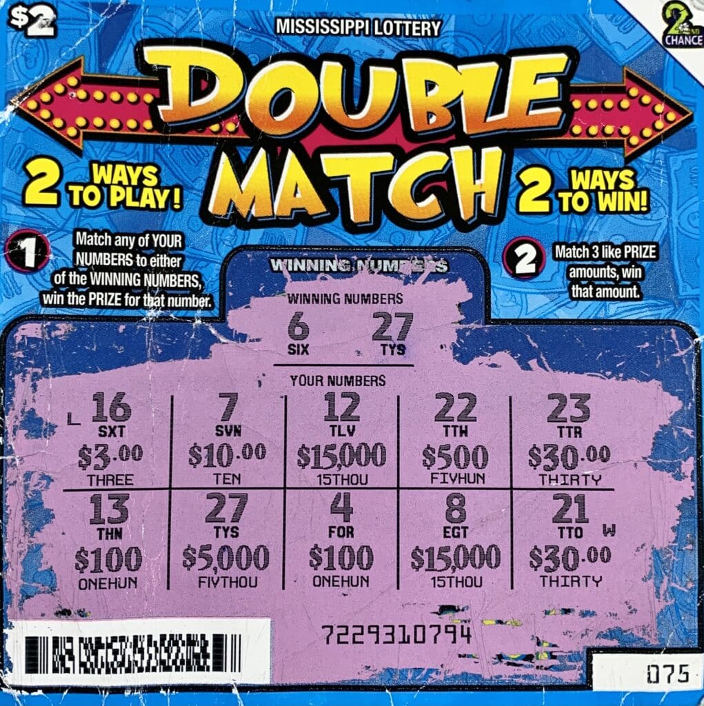 A Raymond man won $5,000 on a Double Match scratch-off game purchased from A & S Hacks Cross LLC on Hacks Cross Rd., Olive Branch.