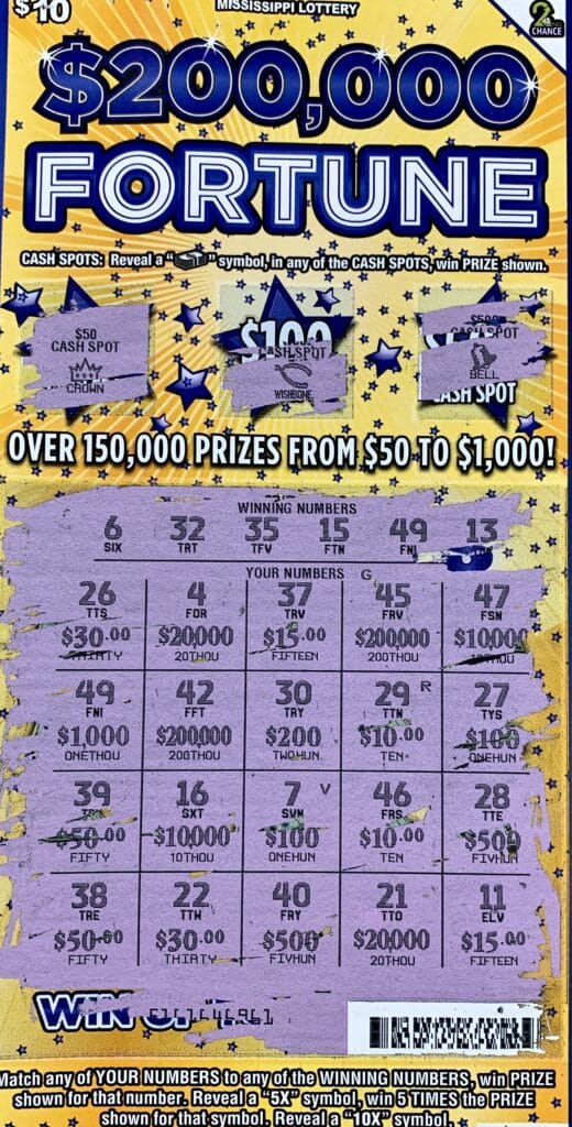 A Haleyville, Ala., man won $1,000 on a $200,000 Fortune scratch-off game purchased from Mimi Texaco 1 LLC on 2nd St., Belmont.