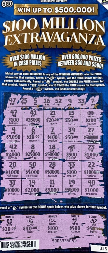 A Raleigh woman won $1,000 on a $100 Million Extravaganza scratch-off game purchased from Kennedy Springs Grocery on Simpson Hwy. 540, Magee.