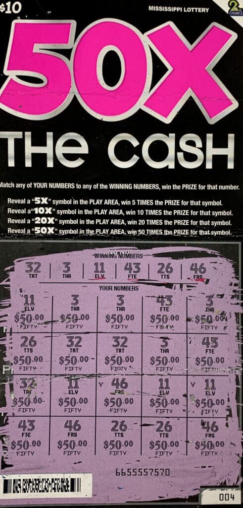 A Cleveland woman won $1,000 on a 50x the Cash scratch-off game purchased from Go-Knight Rider LLC on Hwy. 8, Cleveland.