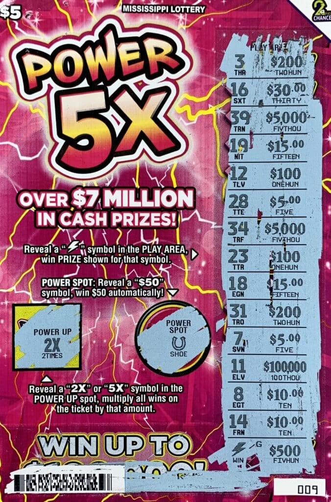 A Carroll County woman won $1,000 on a Power 5x scratch-off game purchased from 17/82 Quick Stop on Hwy. 82, Carrollton.