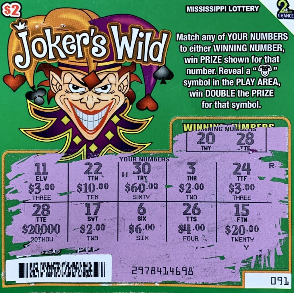 A Waveland woman won $20,000 on a Joker’s Wild scratch-off game purchased from Clark Oil Company Inc. #17 on Hwy. 90, Waveland.