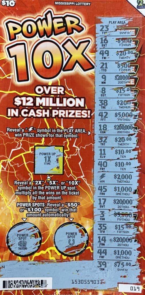 A Ridgeland man won $2,000 on a Power 10x scratch-off game purchased from Fillup 8 on Old Canton Rd., Ridgeland.