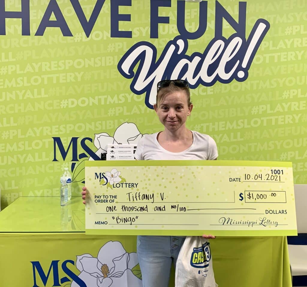 Tiffany V. of Vicksburg won $1,000 on a Bingo scratch-off game purchased from Suds N Smokes on Halls Ferry Rd., Vicksburg.