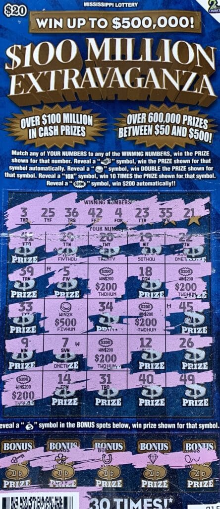 A Southaven man won $2,000 on a $100 Million Extravaganza scratch-off game purchased from Church Express & Deli Inc on W. Church Rd., Southaven.