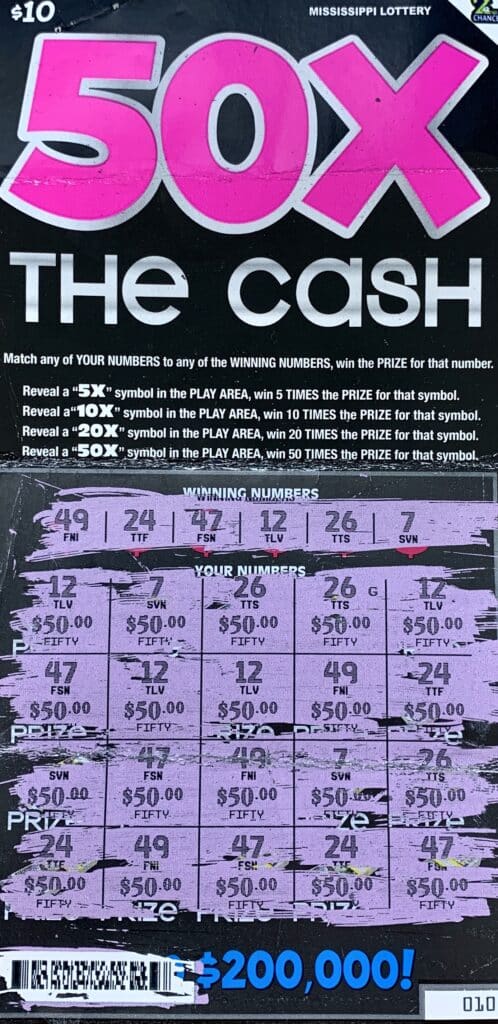 A Tylertown man won $1,000 on a 50x the Cash scratch-off game purchased from B-Kwik #4 on Veterans Blvd., McComb.