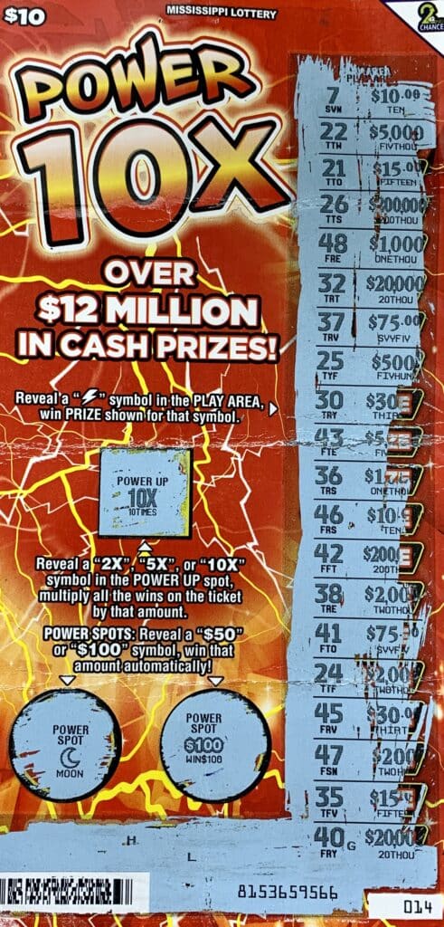 A Batesville woman won $1,000 on a Power 10x scratch-off game purchased from Courtland Market on Hwy. 51, Courtland.