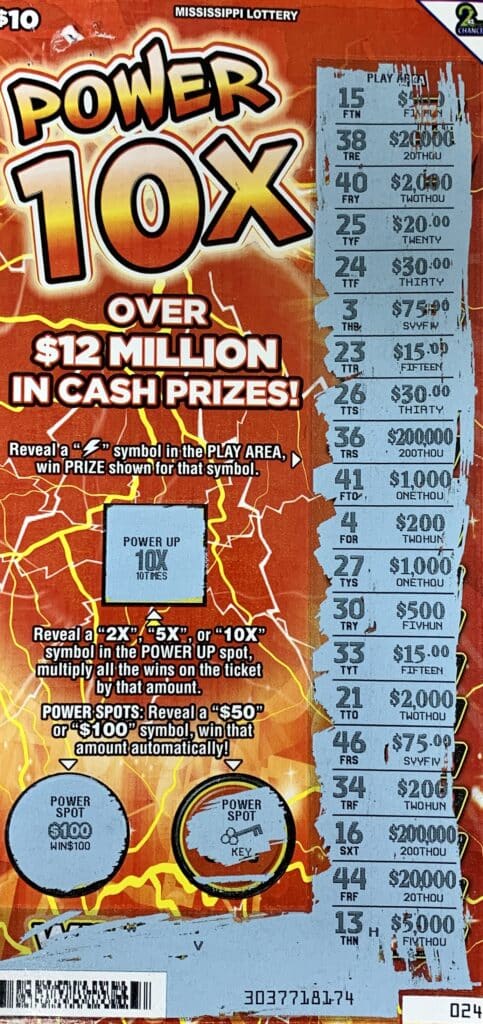 An Etta man won $1,000 on a Power 10x scratch-off game purchased from NA Quick Mart on E. Bankhead St., New Albany.