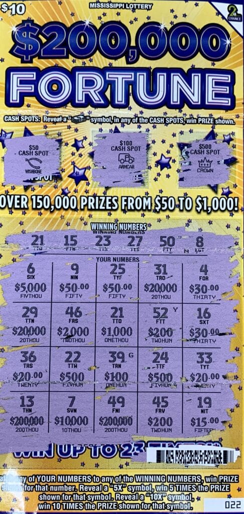 A Shannon woman won $1,000 on a $200,000 Fortune scratch-off game purchased from J’s Mart on W. Main St., Tupelo.